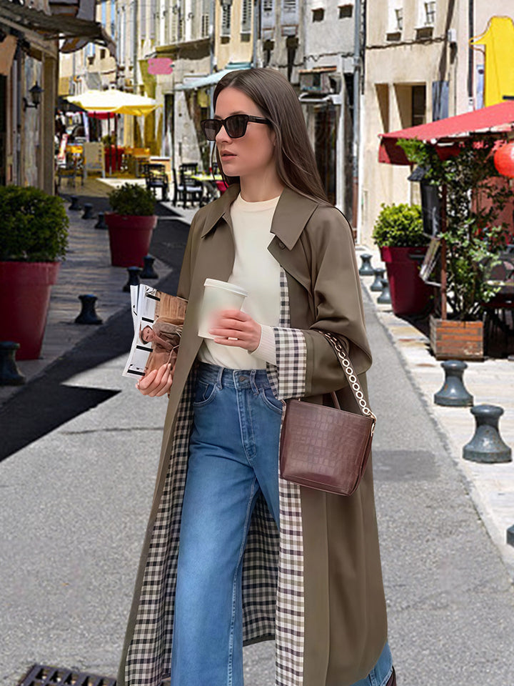 Women Elegant Trench Coat with Checked Lining and Loose Fit Lune London