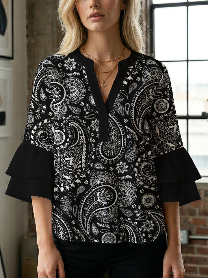 Women's blouse with voluminous wing sleeves and intense leaf pattern Lune London