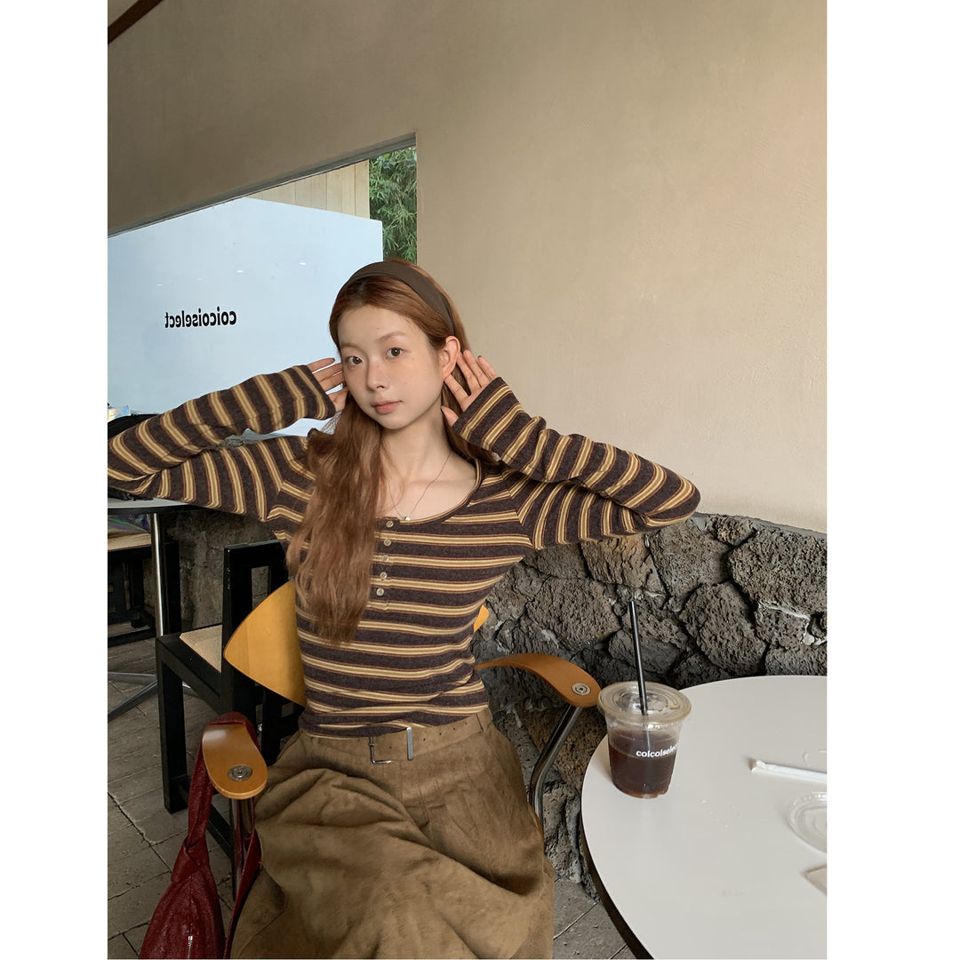 Ladies long-sleeved striped shirt with button placket Chic & Stil