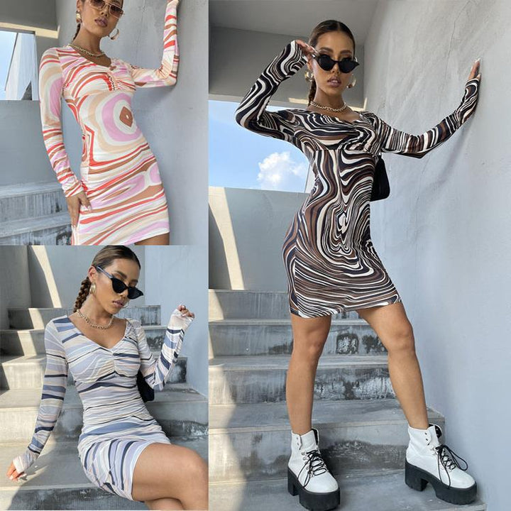 Long sleeve maxi dresses for women with a unique pattern Lune London