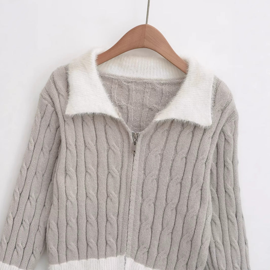Knitted jacket for women with a luxurious embossed pattern and a soft collar Lune London