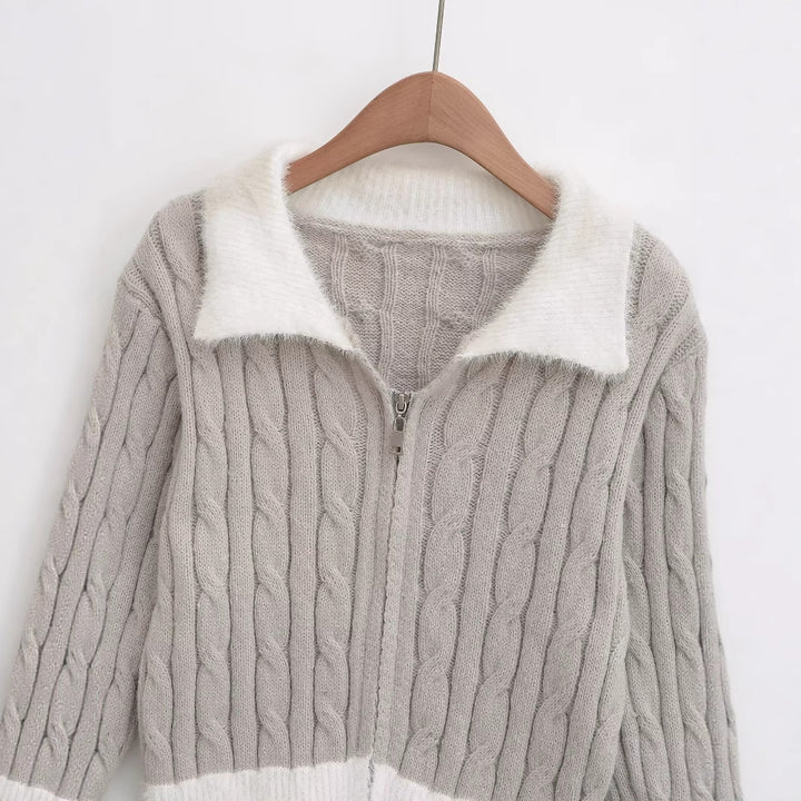 Knitted jacket for women with a luxurious embossed pattern and a soft collar Lune London