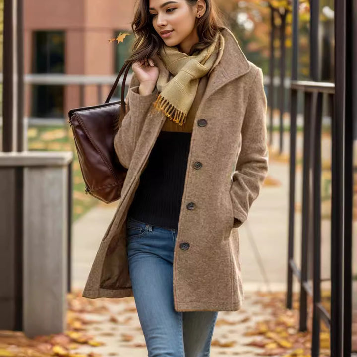 Ladies Elegant wool coat with modern button details Lune London
