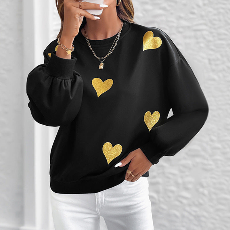 Sweat-shirt féminin à la mode avec impression de cœur doré Chic & Stil