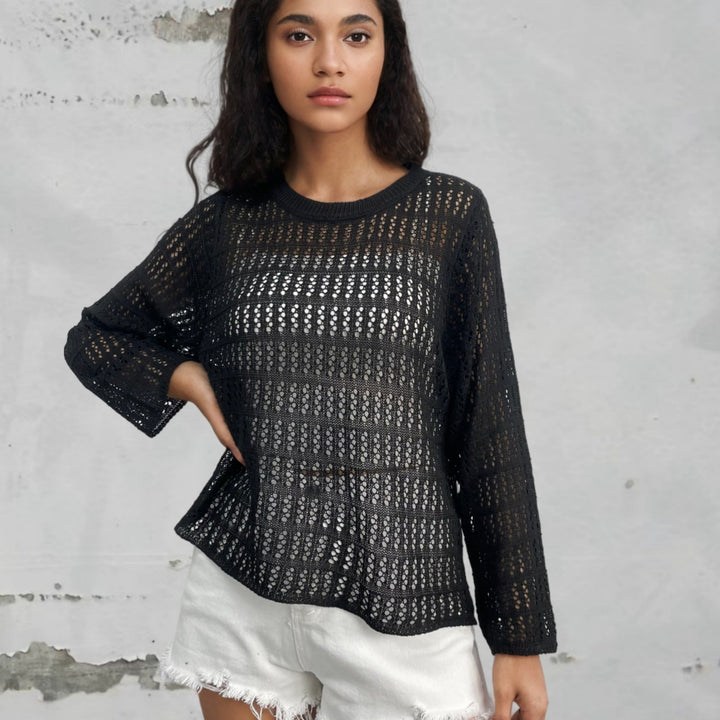 Women knitted sweater with fashionable openwork pattern Lune London