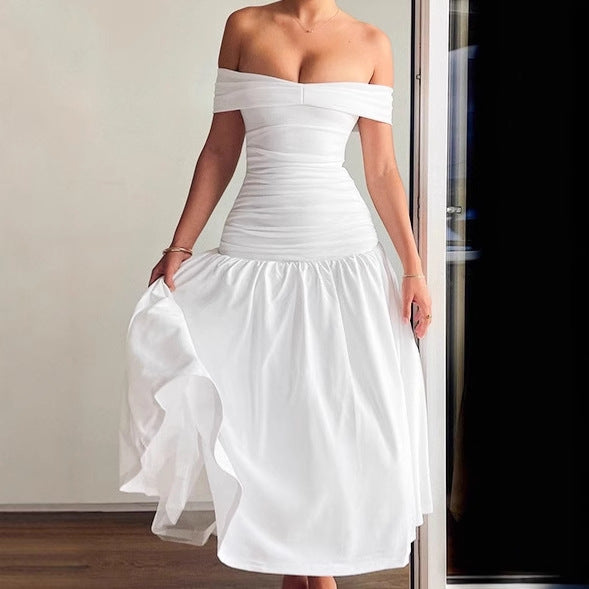 High quality off-shoulder maxi dress for women with a fitted cut and a flowy skirt Lune London