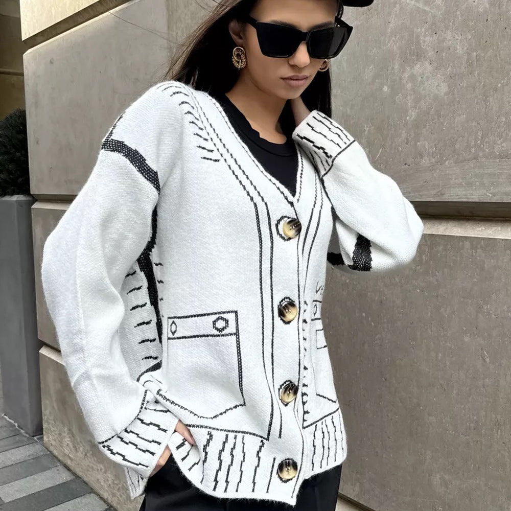 Cardigan décontracté pour femmes avec motif graphique Chic & Stil