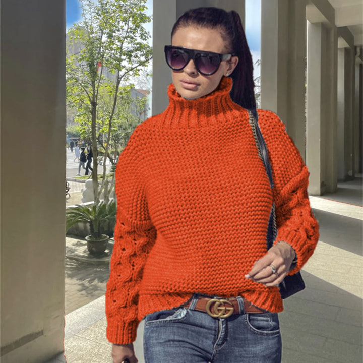 Cozy knitted sweater for women with turtleneck and structured sleeves Lune London