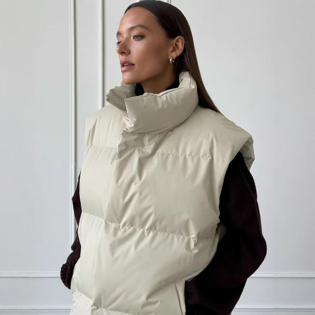 Ladies padded vest with high collar and pockets Lune London