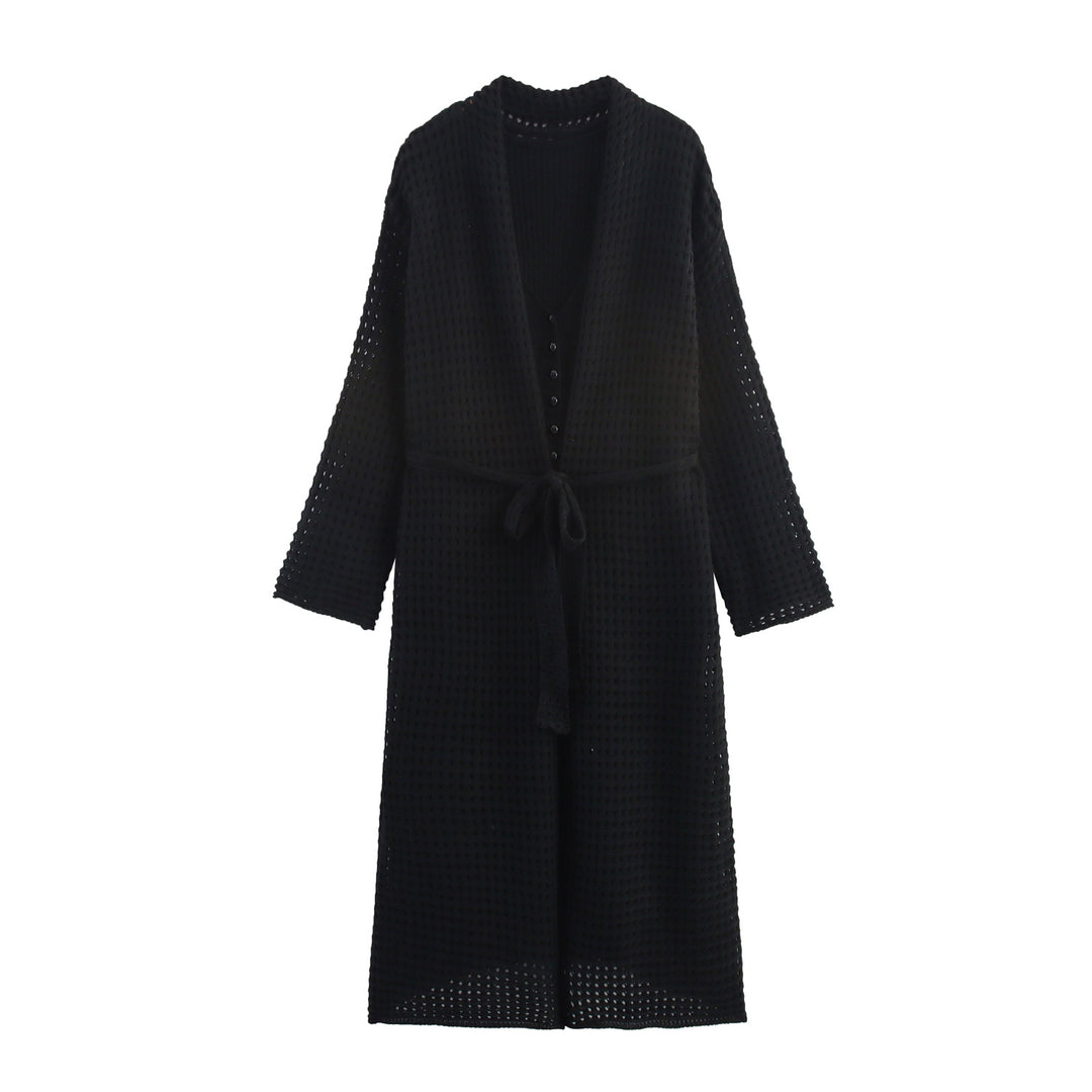 Women's knit cardigan with asymmetrical design and elegant belt at the waist Lune London