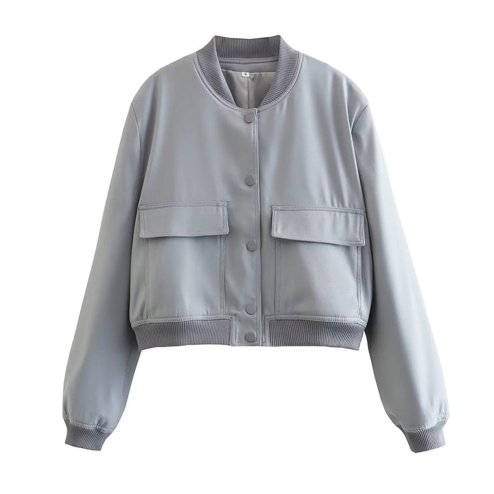 Lune London Women's Cropped Bomber Jacket with Flap Pockets
