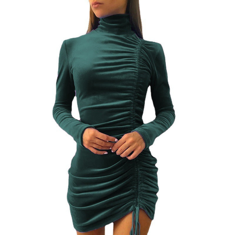 Elegant velvet mini dress for women with high collar and refined gathered effect Lune London