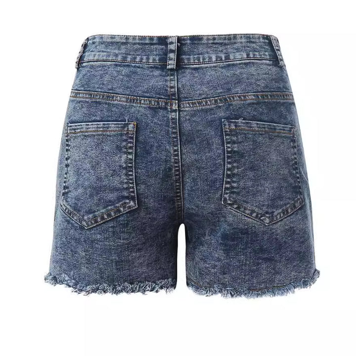 Women high-waisted denim shorts with frayed hem Lune London