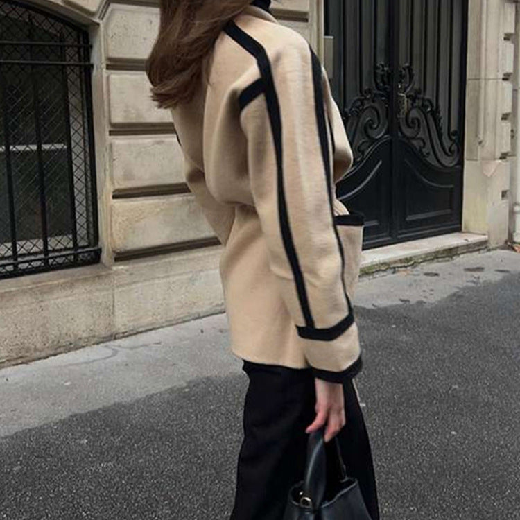 Ladies Oversized Fashion Jacket with Textured Details and Contrasting Stitching Lune London