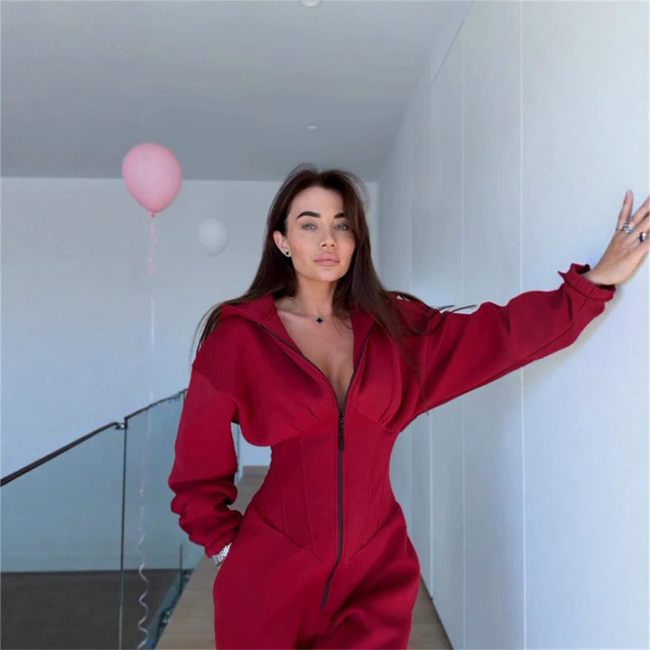 Ladies Stylish jumpsuit with high collar and practical pockets Lune London