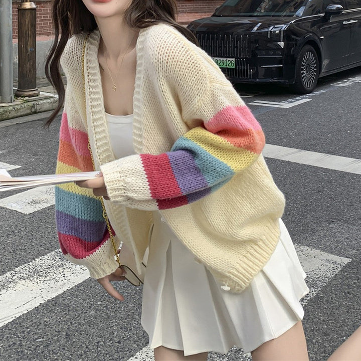 Women's knit jacket with colorful finishes on the sleeves Lune London