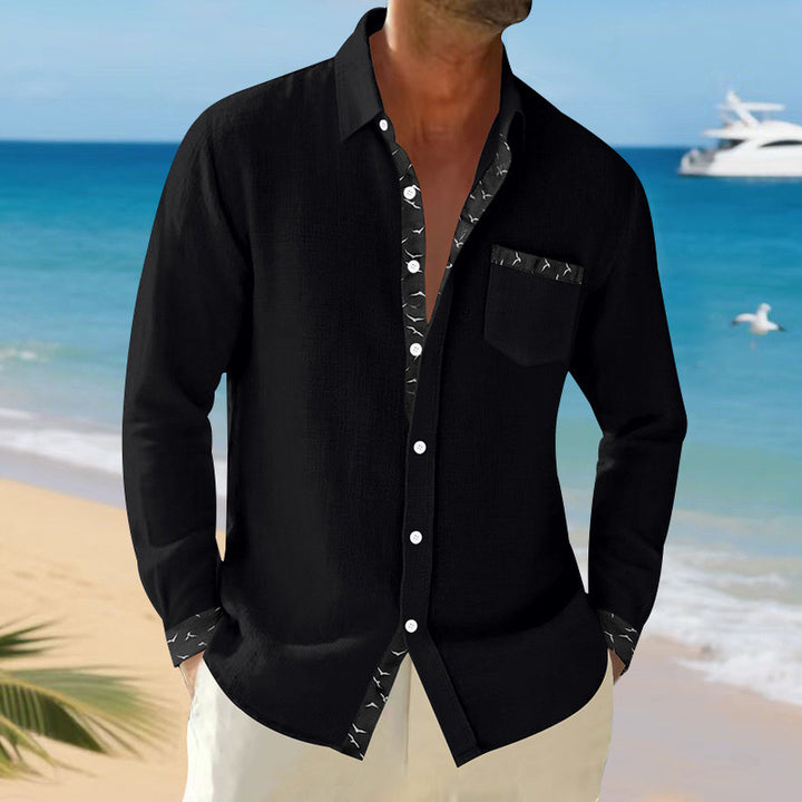 Men's Casual Long Sleeve Shirt with Trendy Collar and Chest Pocket Lune London