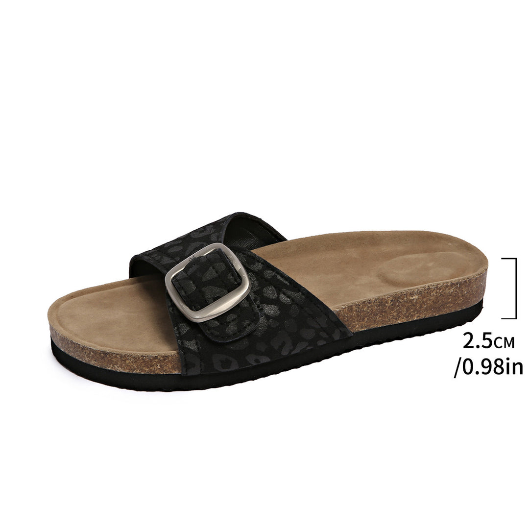 Comfortable slip-on sandals for women with trendy buckle detail Lune London