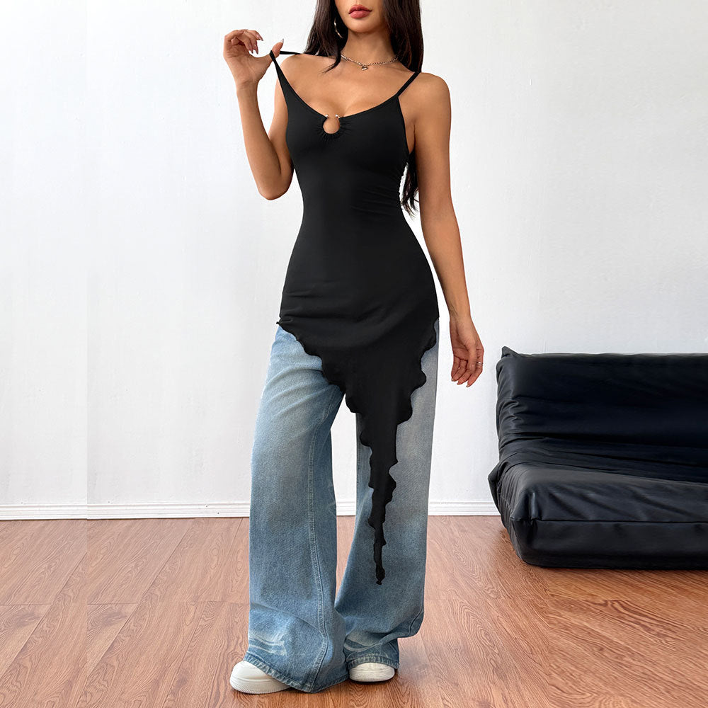 Asymmetrical long sleeve t-shirt for women with decorative collar design Chic & Stil