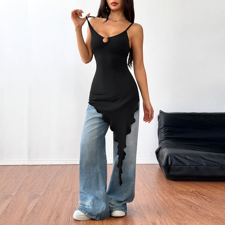 Asymmetrical long sleeve t-shirt for women with decorative collar design Chic & Stil