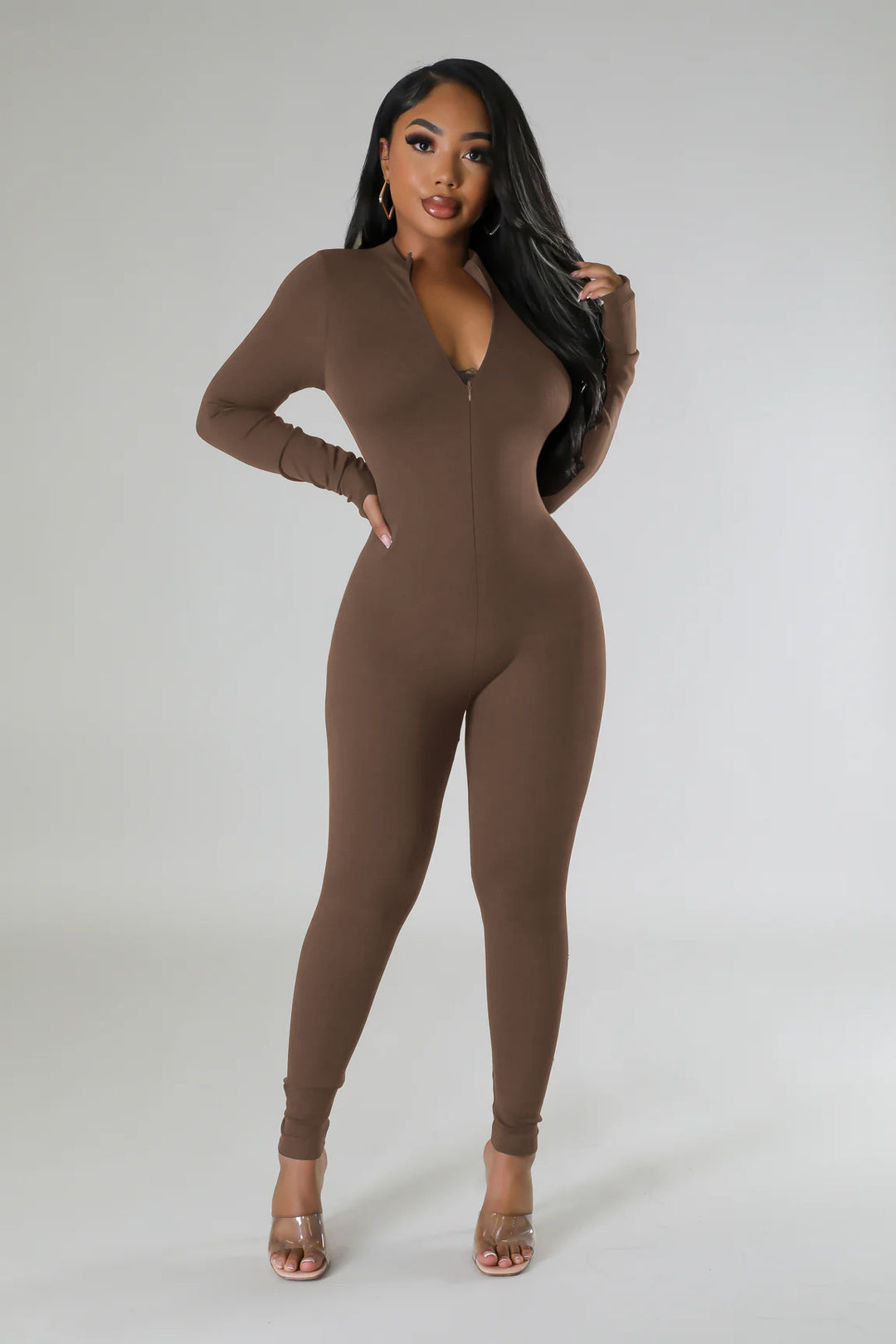 Fitted long jumpsuit for women with full zip Lune London