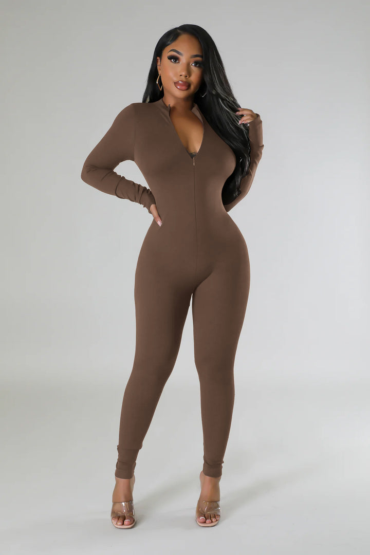 Fitted long jumpsuit for women with full zip Lune London