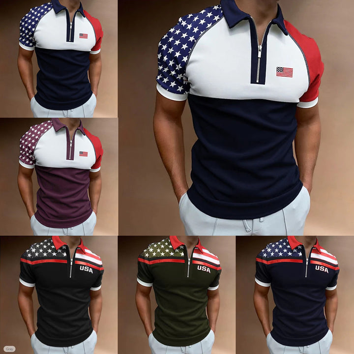 Men's Performance Polo Shirt with American Flag Application Lune London