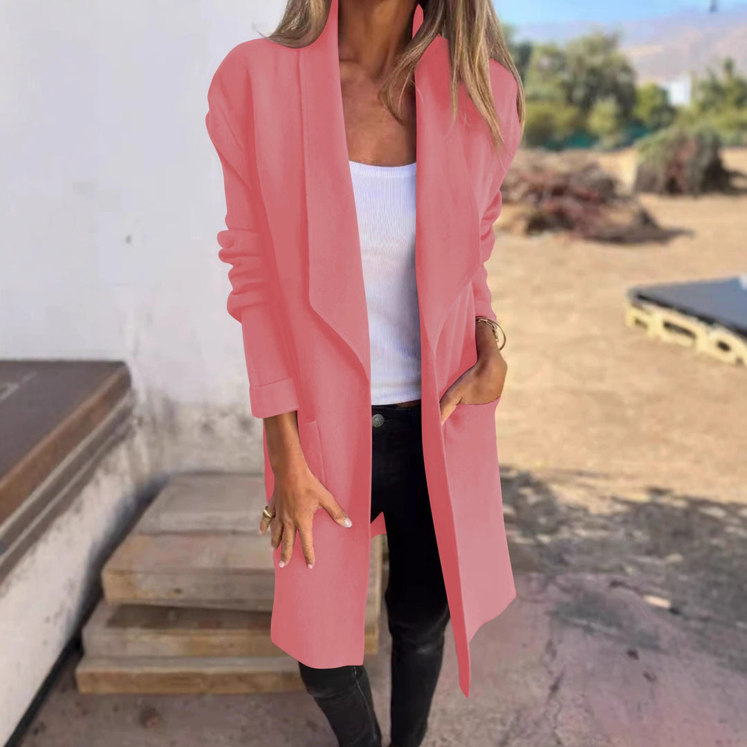 Ladies Long Casual Open Cut Jacket with Practical Pockets Lune London