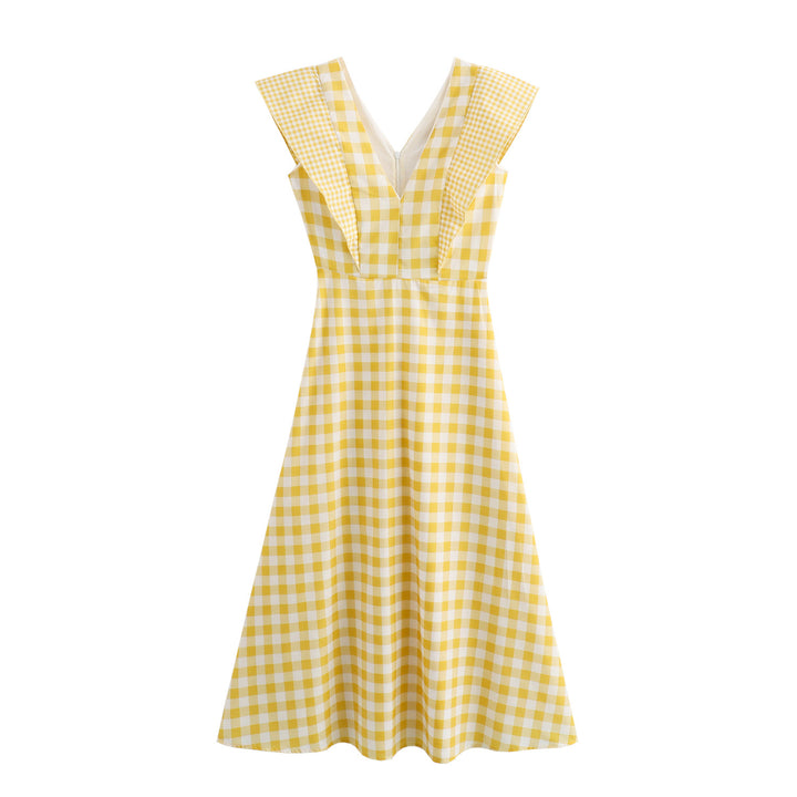 Maxi dress for women with V-neck and modern ruffle details Lune London