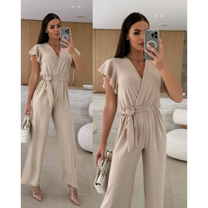 Ladies Elegant Jumpsuit with Gathered Neckline Lune London