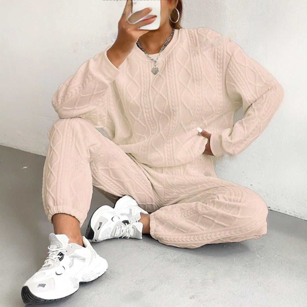 Women's comfortable knit loungewear set with chic and stylish texture