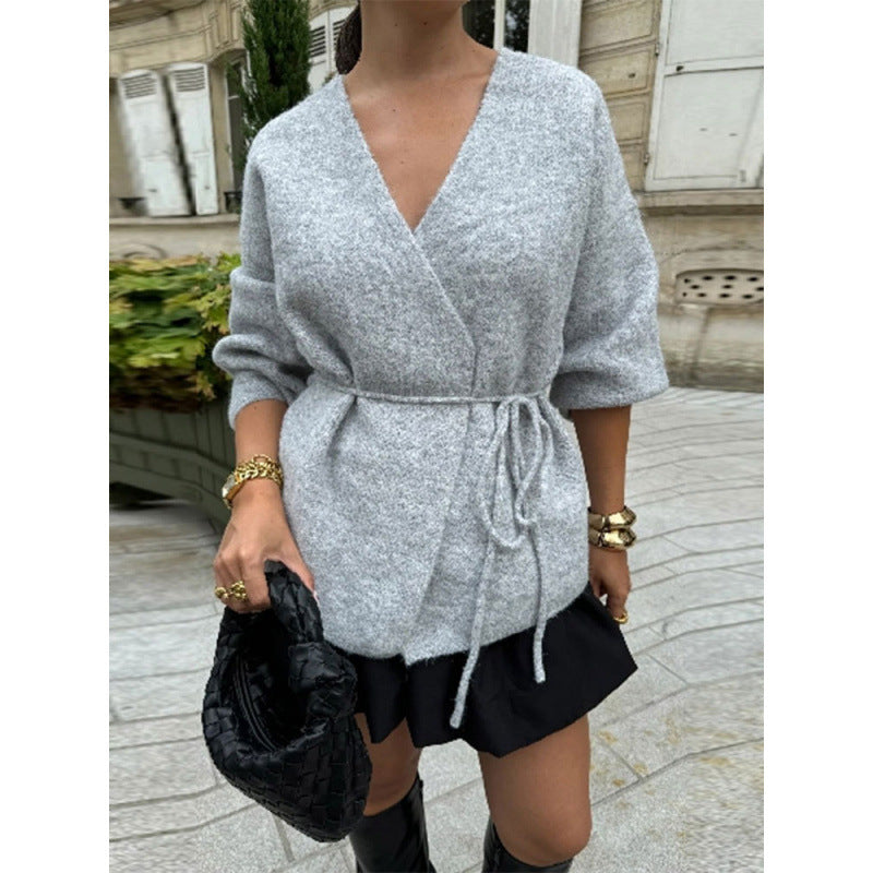 Elegant knit coat for women with belt Lune London