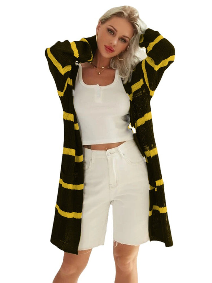 Women Plus size knitted cardigan with striped pattern and open design Lune London