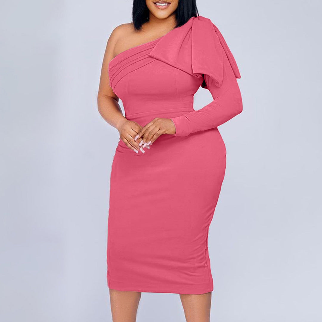 Asymmetrical dress for women fitted with drapes Lune London