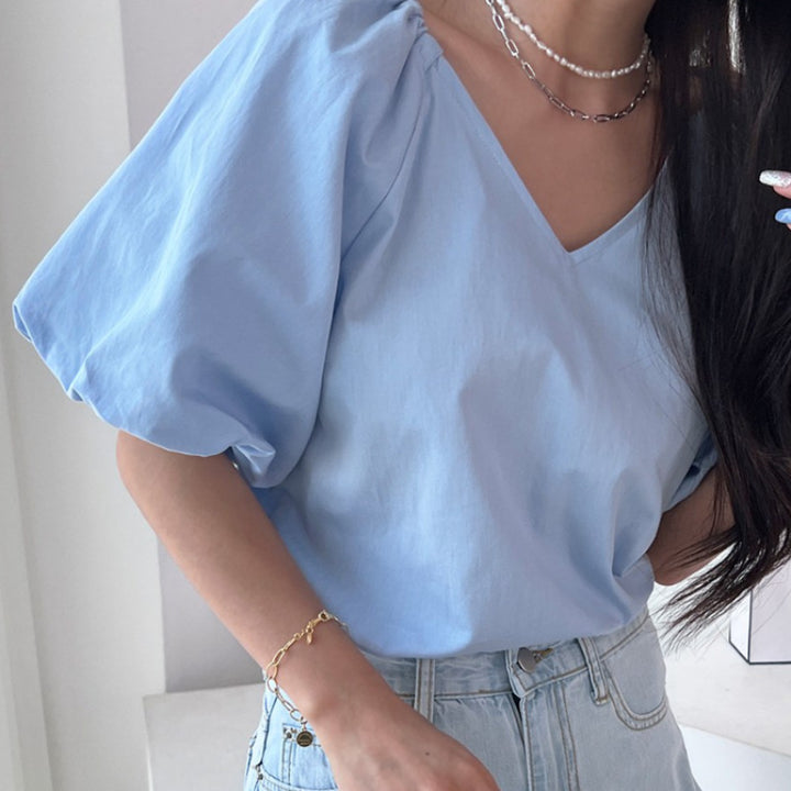 Women V Neck Puff Sleeve Top Lune London