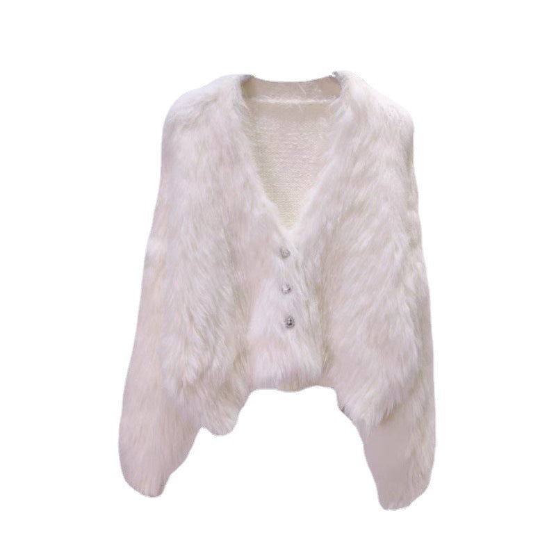 Femme Cardigan Fluffy avec Boutons en Cœur Chic & Stil