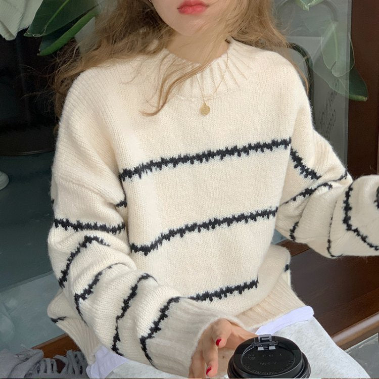 Pullover oversize pour femmes avec design rayé et tricot doux Chic & Stil