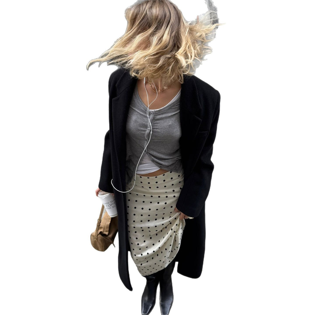 Lune London midi skirt for women with an elegant polka dot design and a high slit