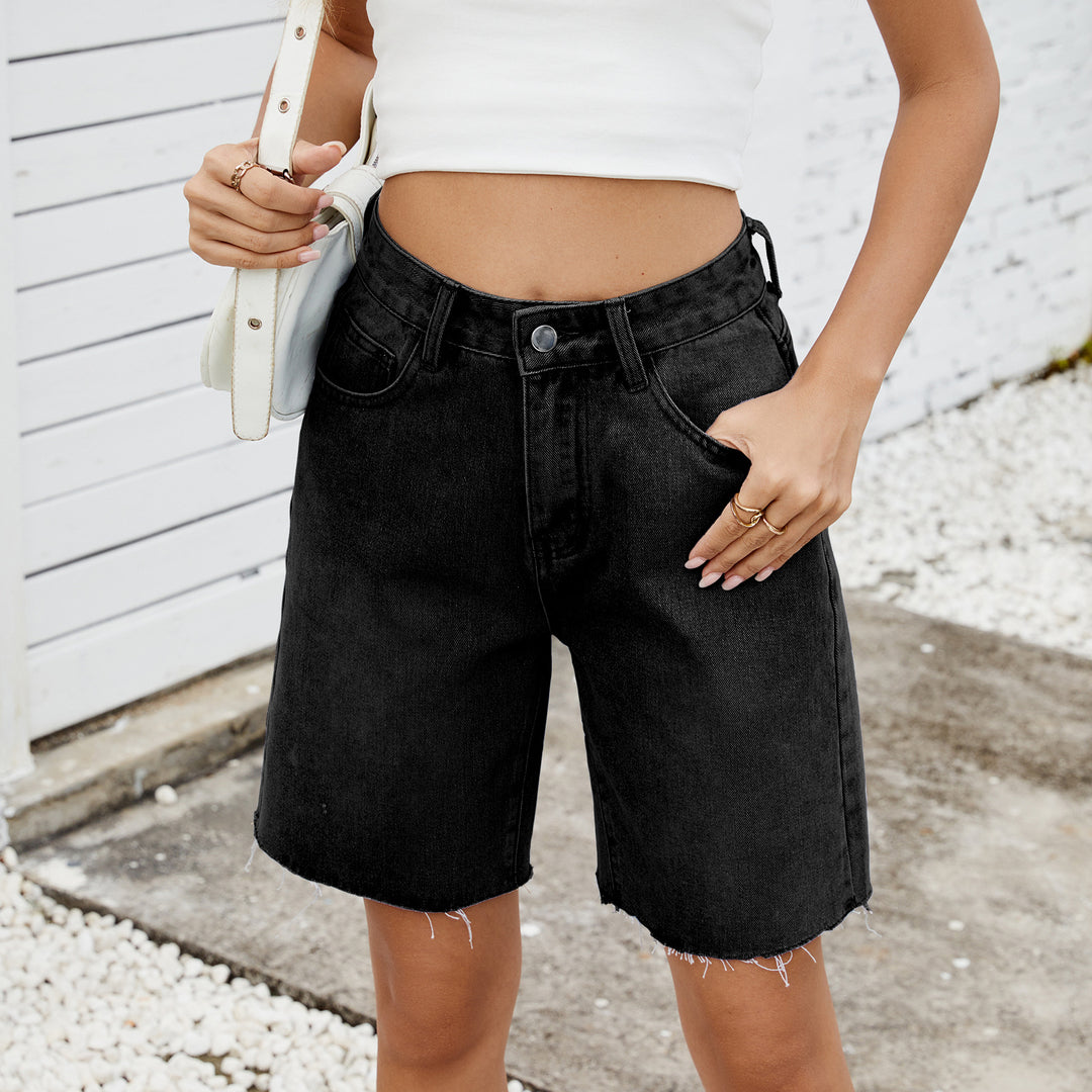 Women's denim shorts with a modern cut and frayed edges Lune London