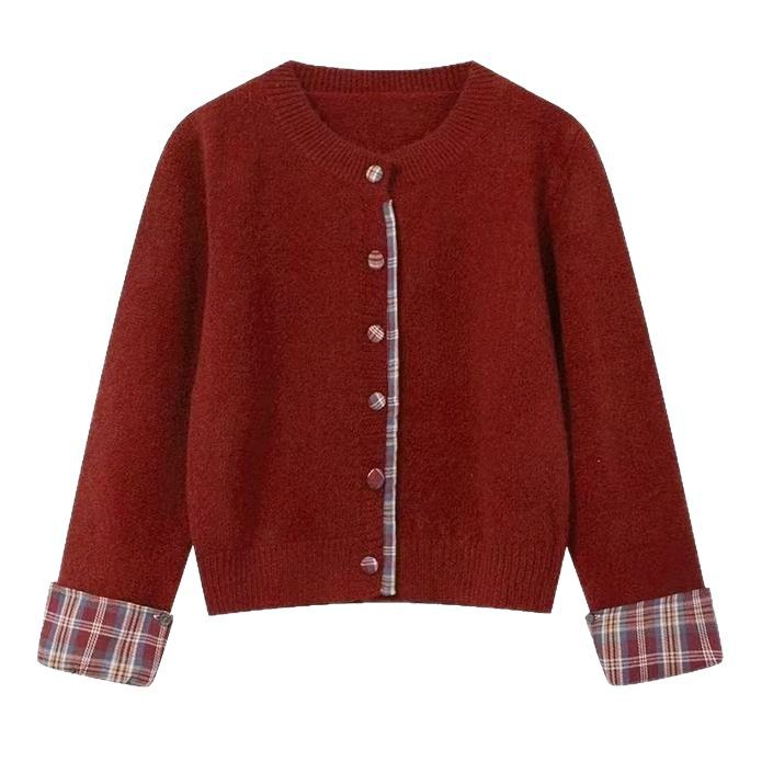 Cardigan féminin à la mode avec motif à carreaux et boutons pratiques Chic & Stil
