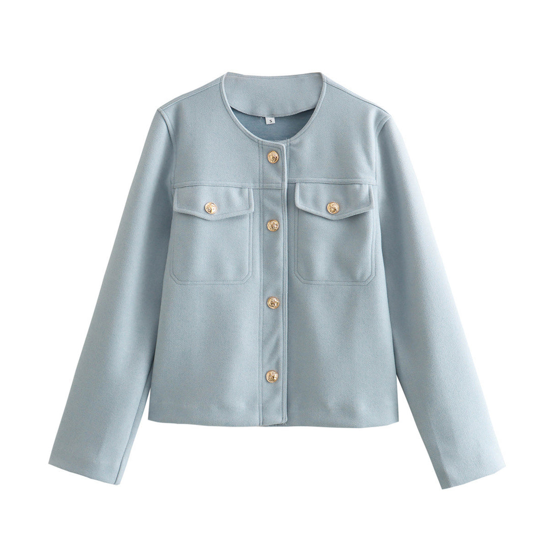 Veste blazer féminine tendance avec des boutons dorés et des poches plaquées Lune London