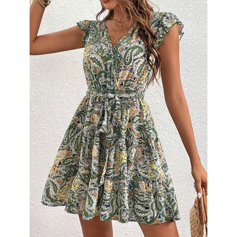 Ladies Mini Dress Printed Paisley Fluid Lune London
