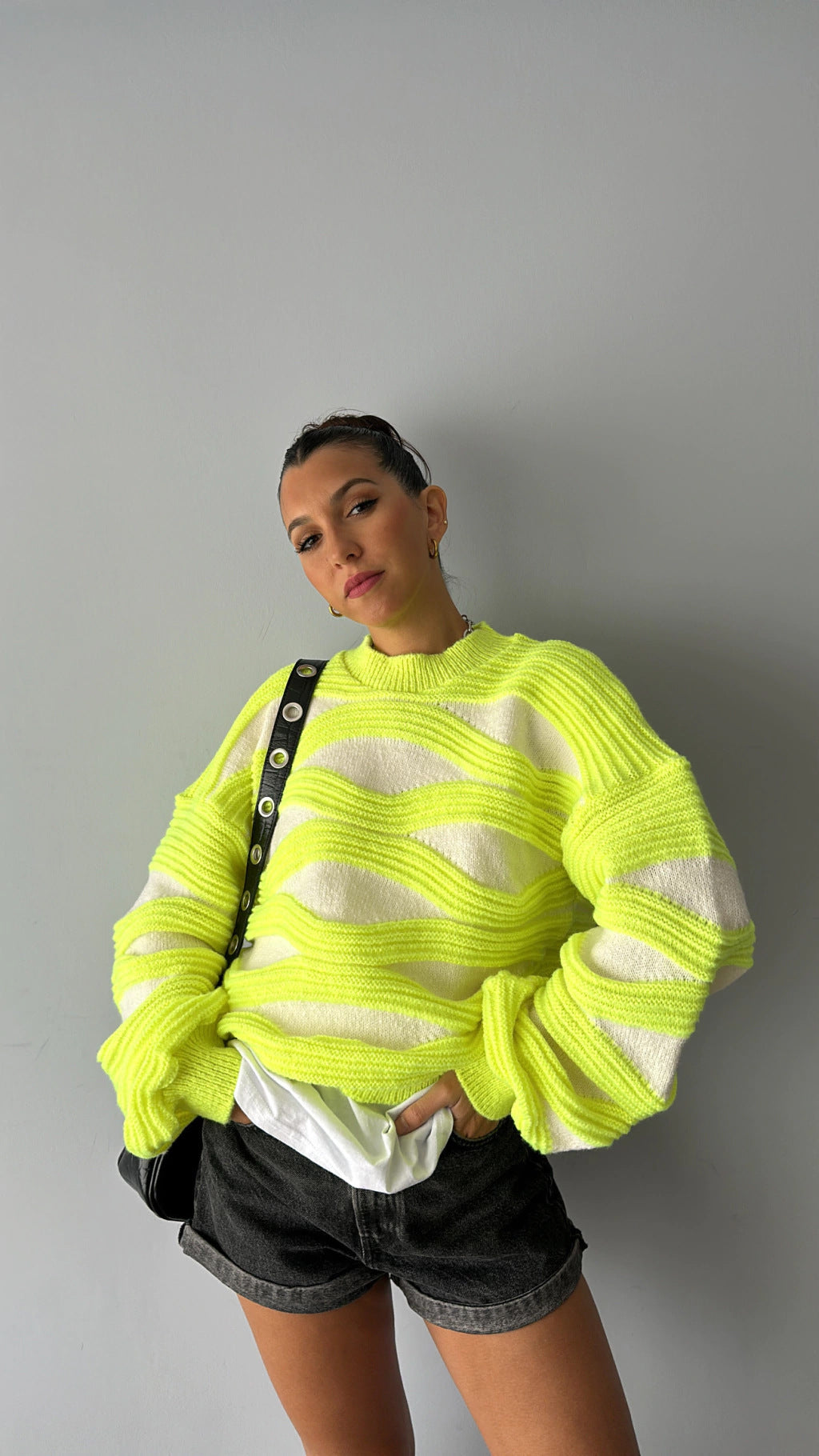 Dames pull en tricot surdimensionné avec motif en vagues Chic & Stil