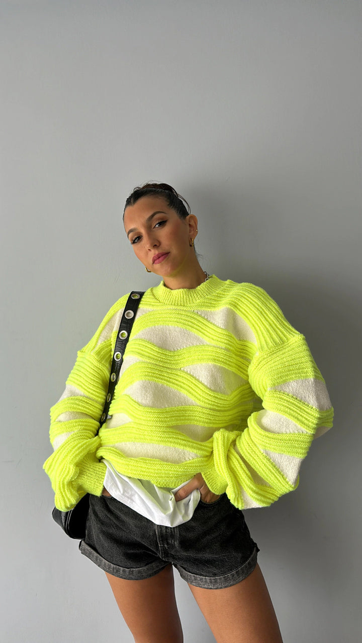 Dames pull en tricot surdimensionné avec motif en vagues Chic & Stil