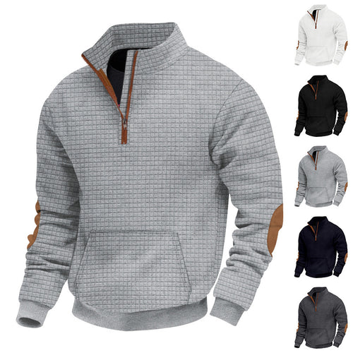 Fleece sweater with high collar for men with practical zipper Lune London