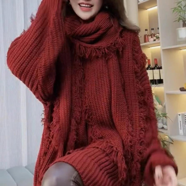 Pull en tricot épais pour femmes avec bords effilochés et décolleté en V Chic & Stil