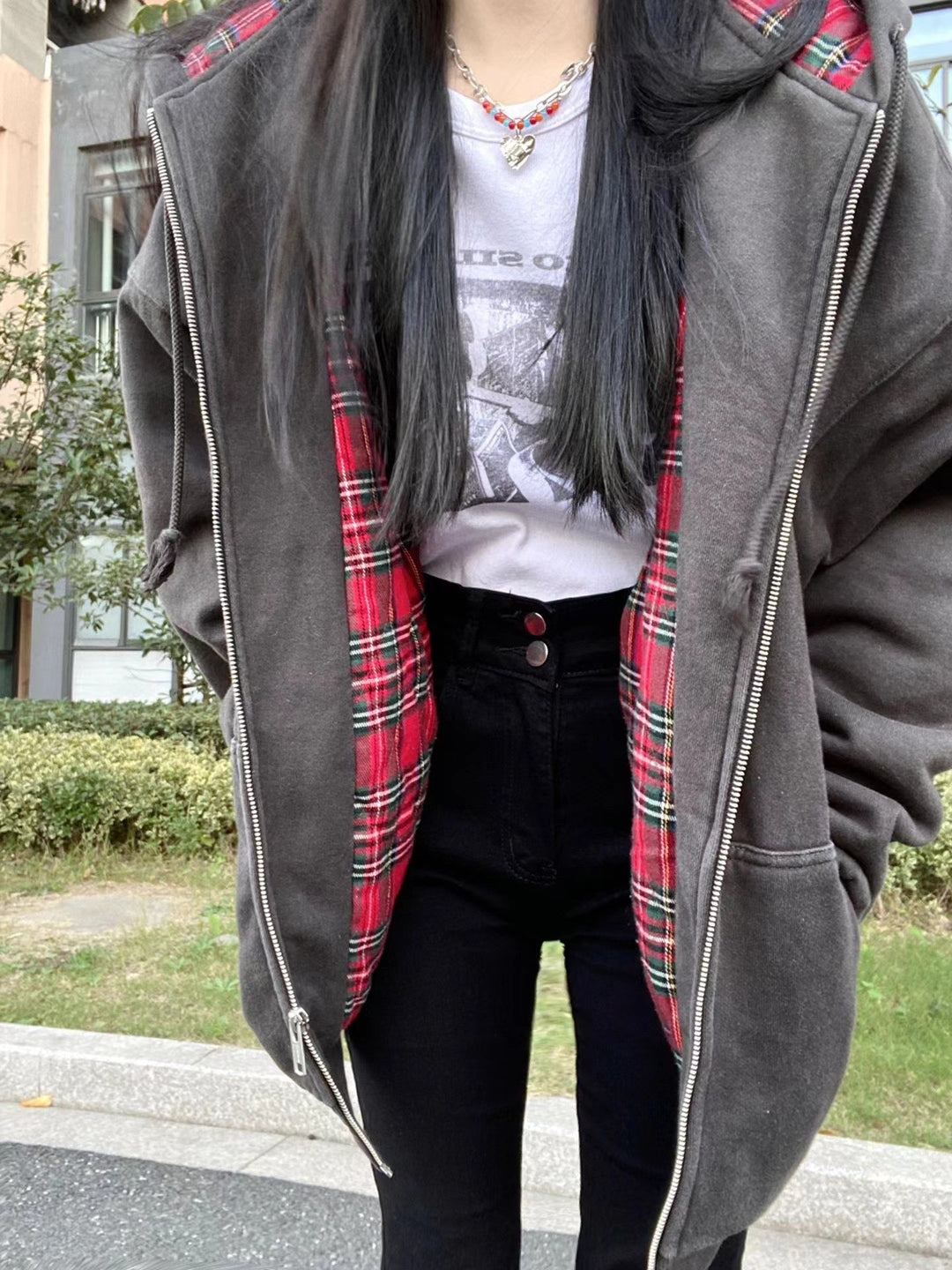 Veste à capuche décontractée pour femme avec doublure à carreaux Chic & Stil