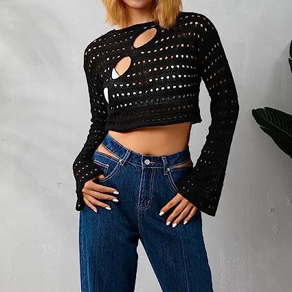 Ladies short knit sweater with open surface Lune London