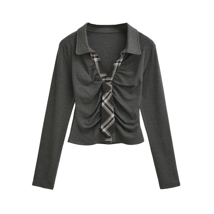 Long sleeve t-shirt for women with an elegant draped design and a tie-shaped neckline Lune London
