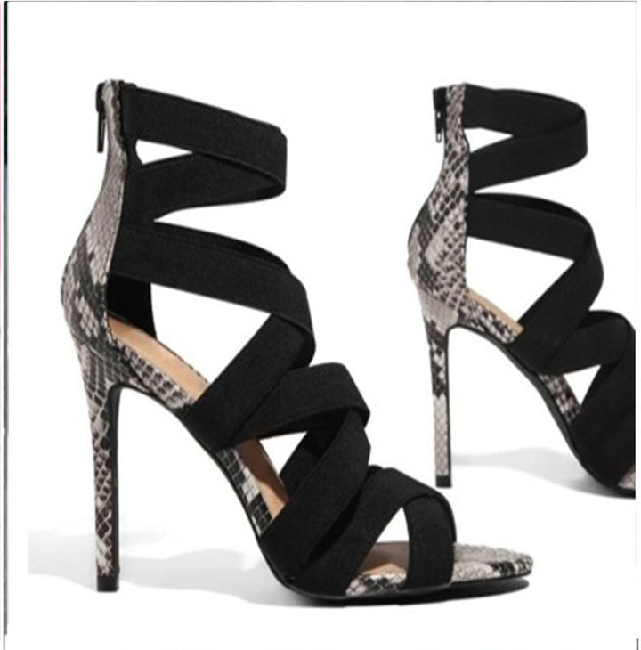 Women's platform sandals with adjustable straps and an elegant design in snake leather Lune London